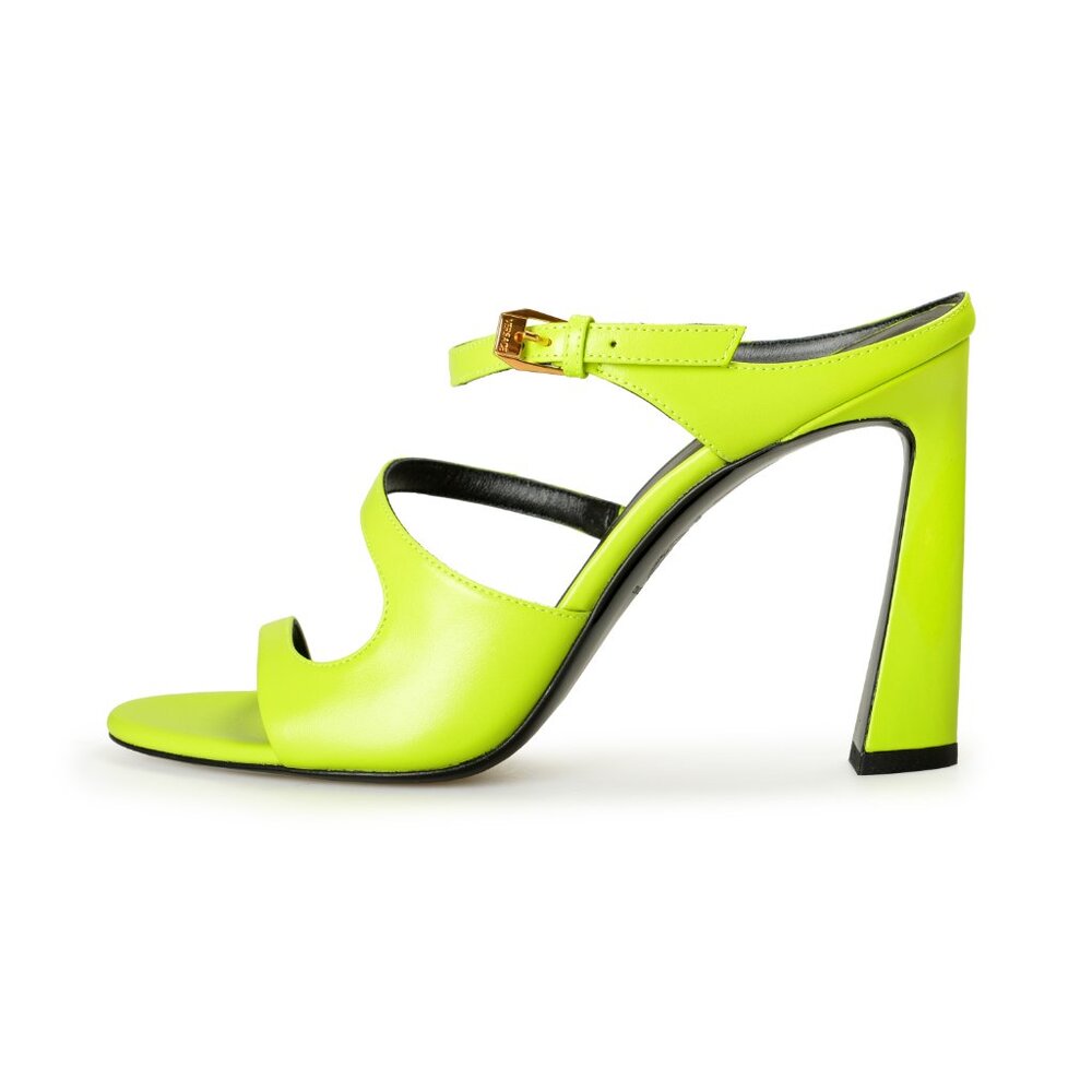 Versace Women's Acid Lime Medusa 100% Leather Sandals Mules Shoes US 11 IT 41 - Picture 2 of 8